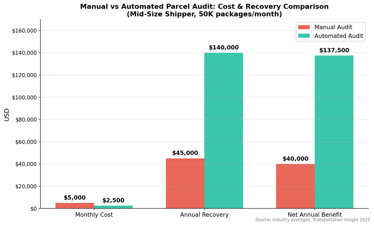 Manual vs automated parcel audit cost comparison