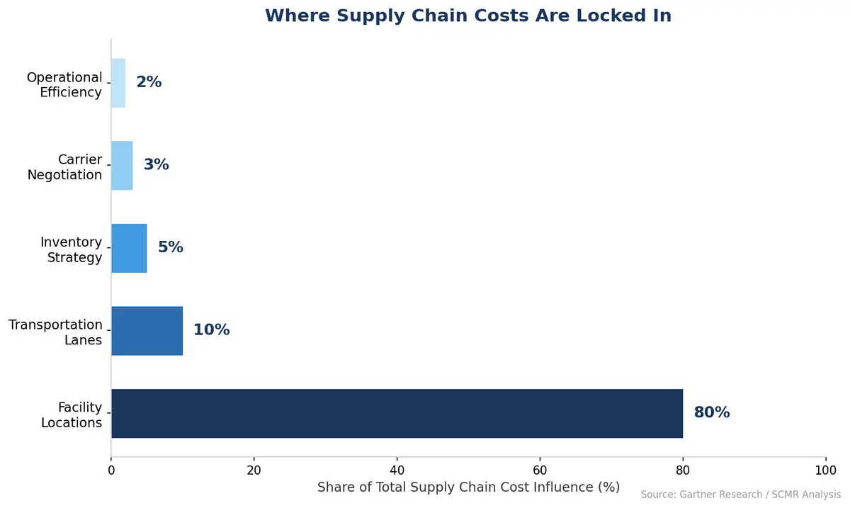 Where supply chain costs are locked in — facility locations account for 80% of total cost influence